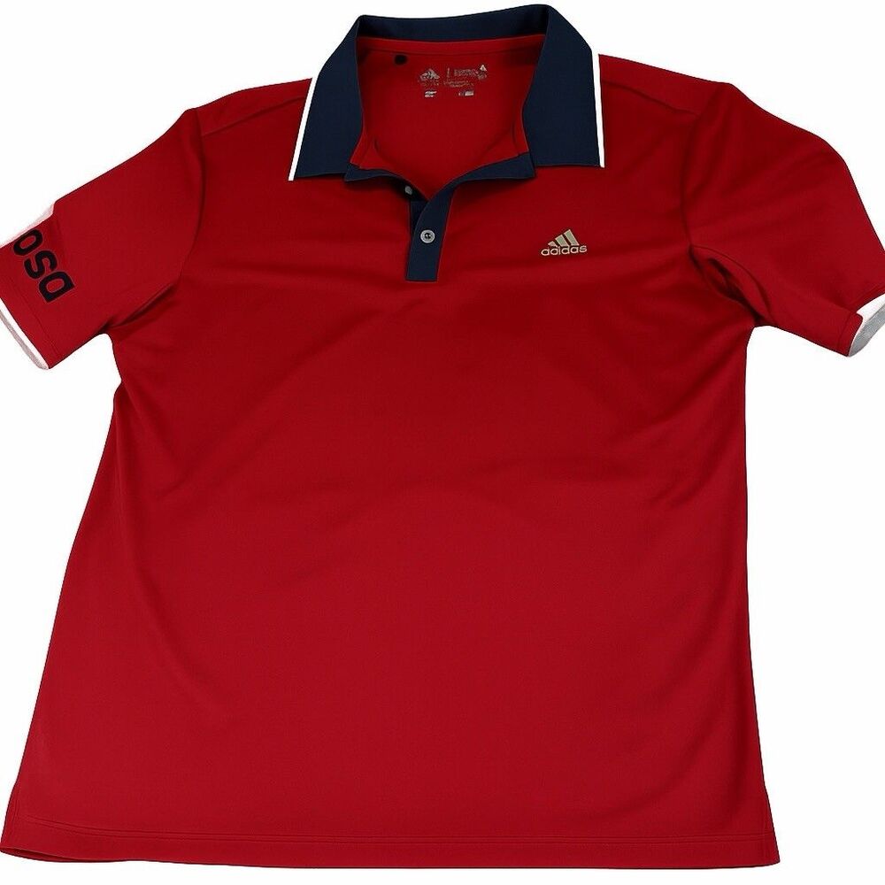 Adidas USA Golf Polo Shirt Mens Medium Red Navy Blue Collar Gold Logo, Medium